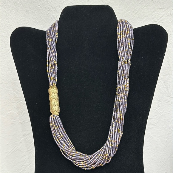Purple & Gold Multiple Strand Seed Bead Necklace - Picture 1 of 13